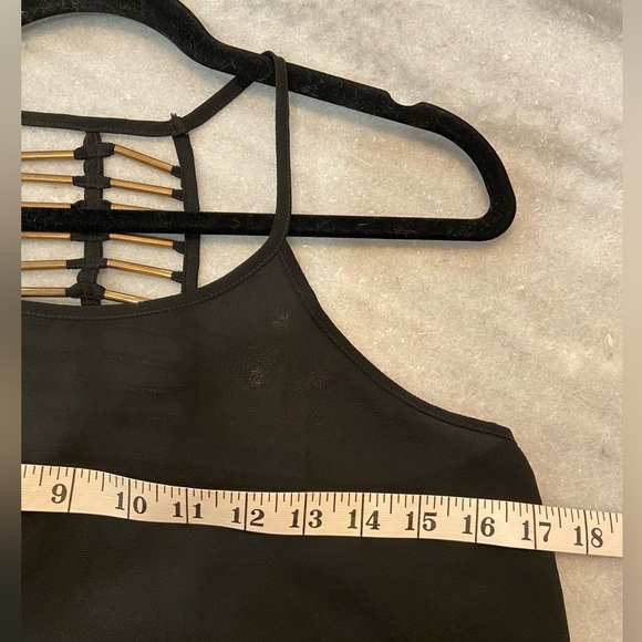 MINE Size S Black Flowy Racerback Spaghetti Strap Tank Top Open Gold Beaded Back - Picture 8 of 9